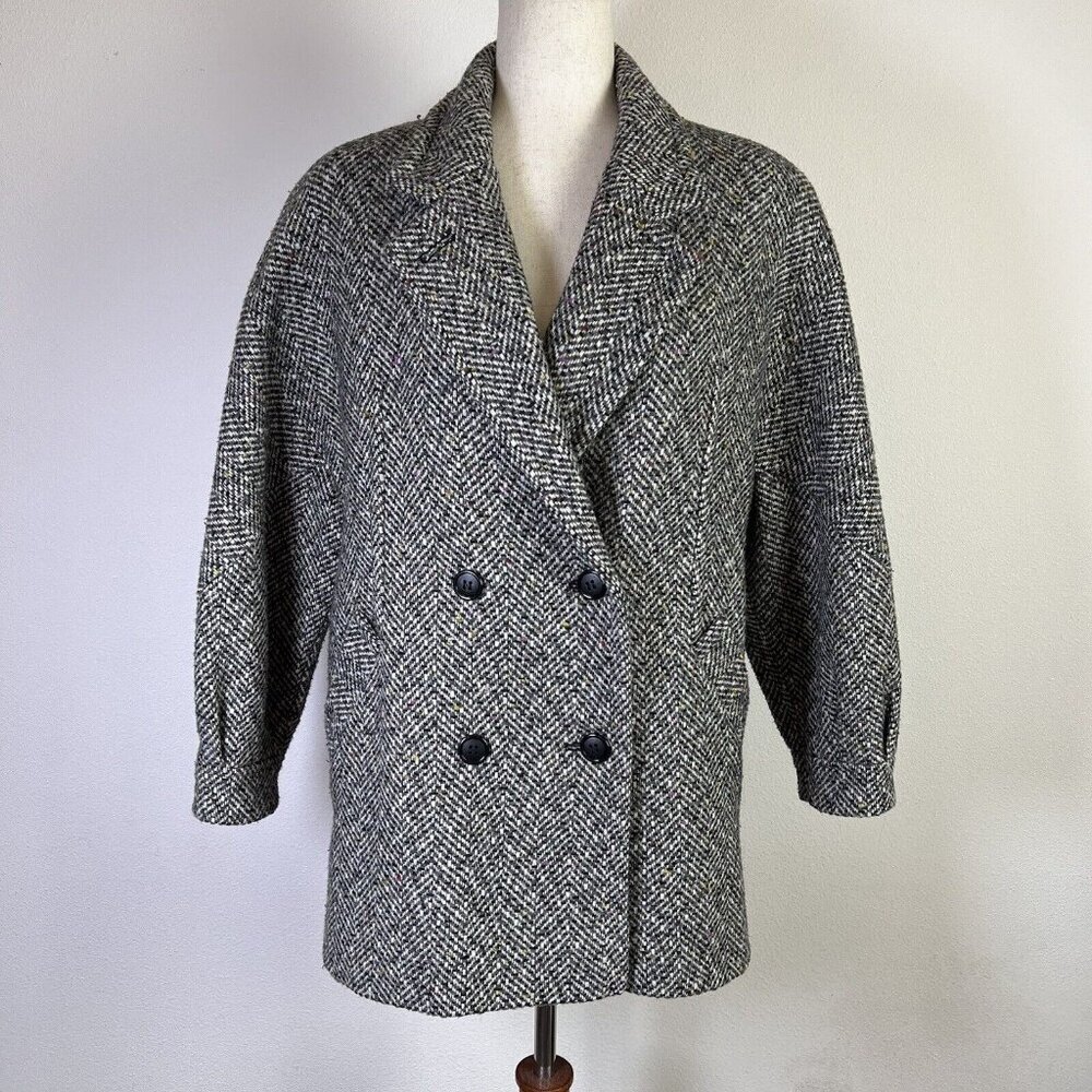 Women's Double Breasted Pea Coat Grey‎ Size 8 Made In Hungary Formal Jacket